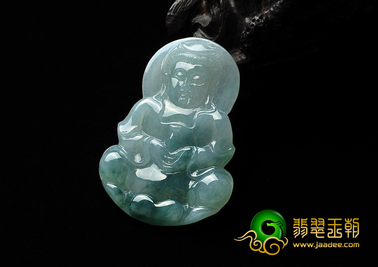 糯冰种飘花缅甸翡翠A货观音挂件