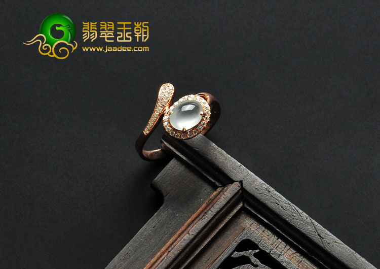 玻璃种缅甸翡翠A货银镀玫瑰金戒指