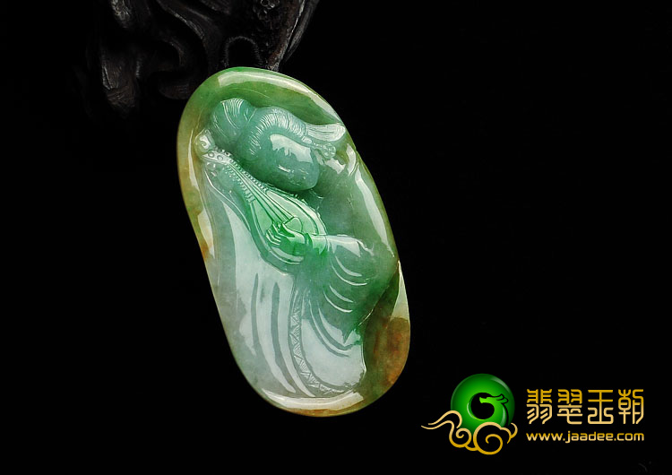 糯冰种黄加绿缅甸翡翠A货昭君挂件