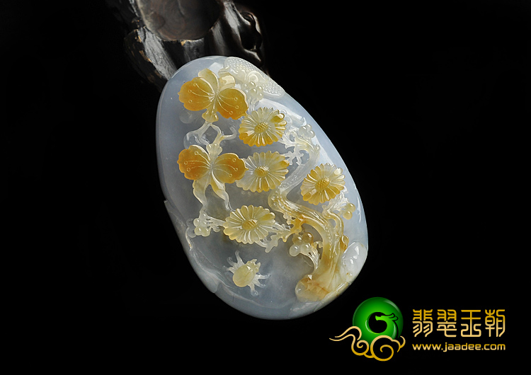 糯冰种紫罗兰黄翡缅甸翡翠A货蝶恋花挂件