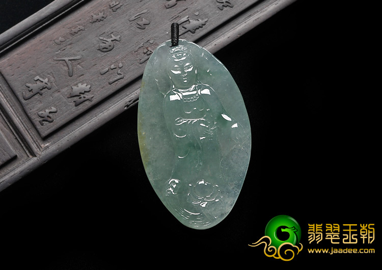 冰种晴水缅甸翡翠A货站观音挂件