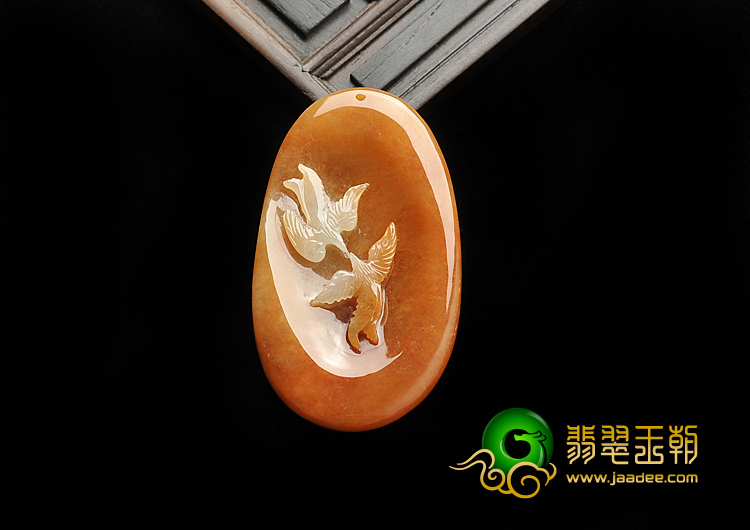 糯冰种红黄翡缅甸翡翠A货双喜临门挂件
