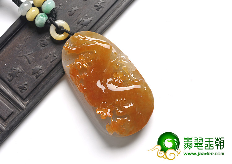 糯冰种红黄翡缅甸翡翠A货喜上眉梢挂件