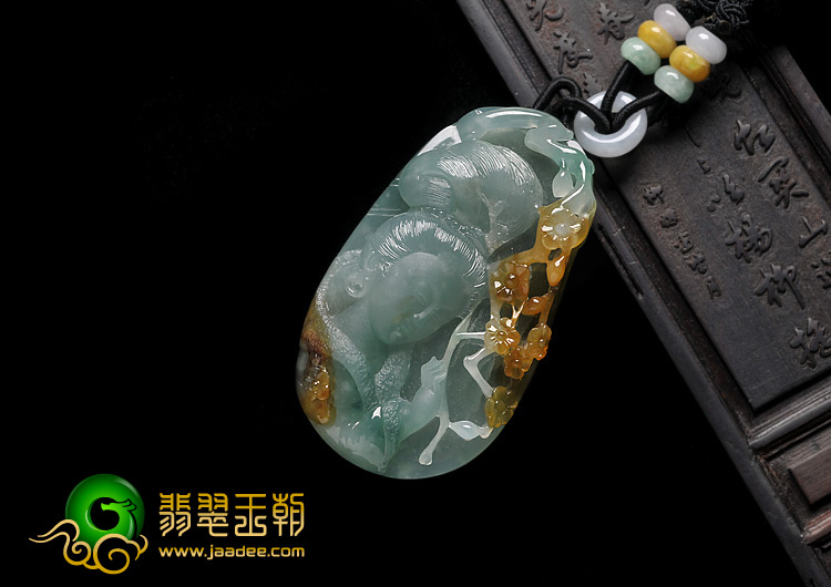 冰种晴水黄翡缅甸翡翠A货踏雪寻梅挂件