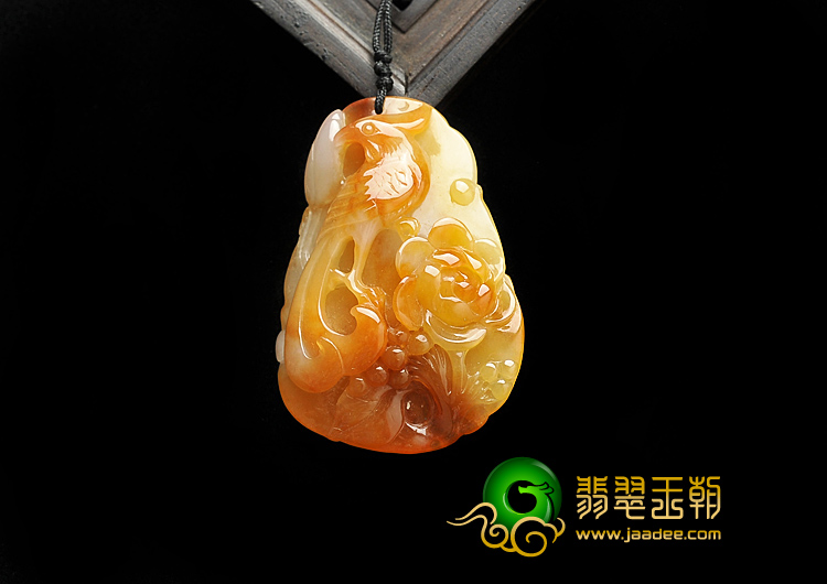 糯冰种红黄翡缅甸翡翠A货富贵花开挂件
