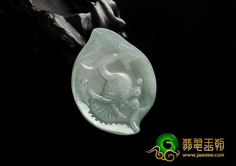 冰种晴水缅甸翡翠A货仙鹤挂件