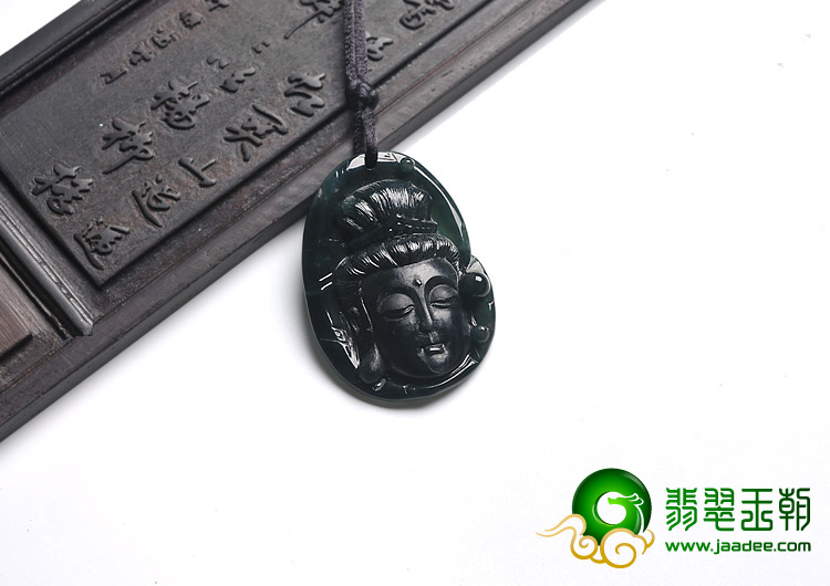 冰种墨翠缅甸翡翠A货观音头挂件