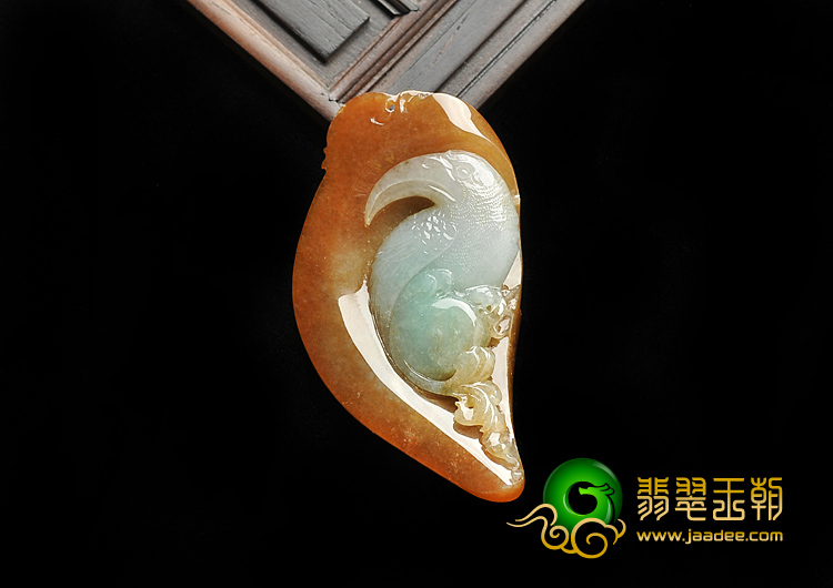 糯冰种褐黄翡缅甸翡翠A货鹰咀兽挂件
