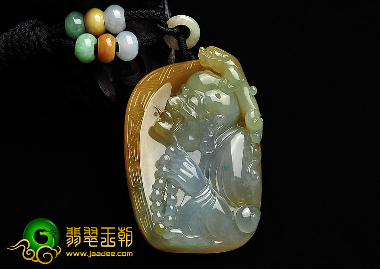 糯冰种黄翡缅甸翡翠A货降龙罗汉挂件