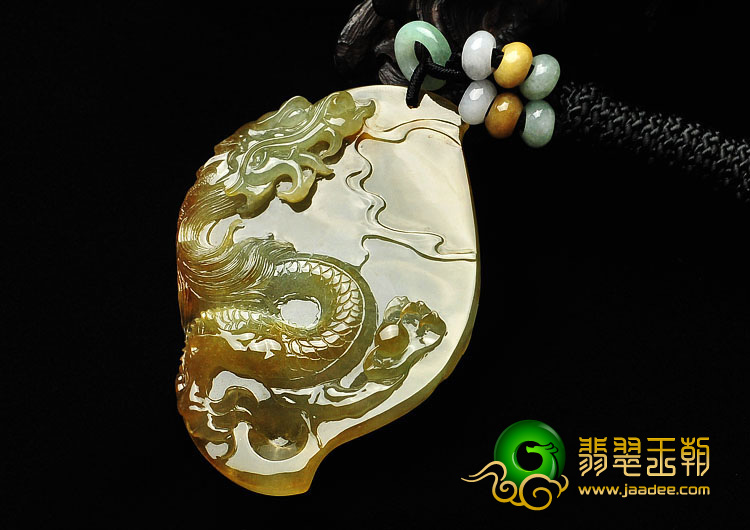 冰种黄翡缅甸翡翠A货飞龙挂件