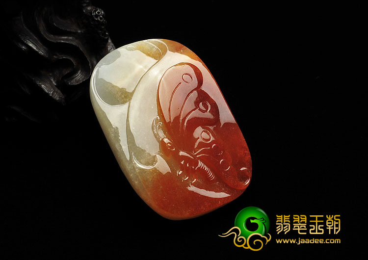 糯冰种红黄翡缅甸翡翠A货蝴蝶挂件