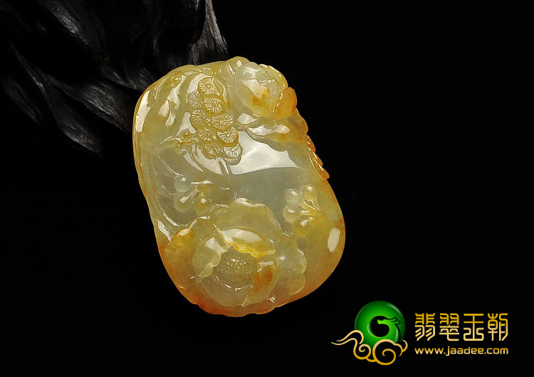 糯冰种黄翡缅甸翡翠A货鸟语花香挂件