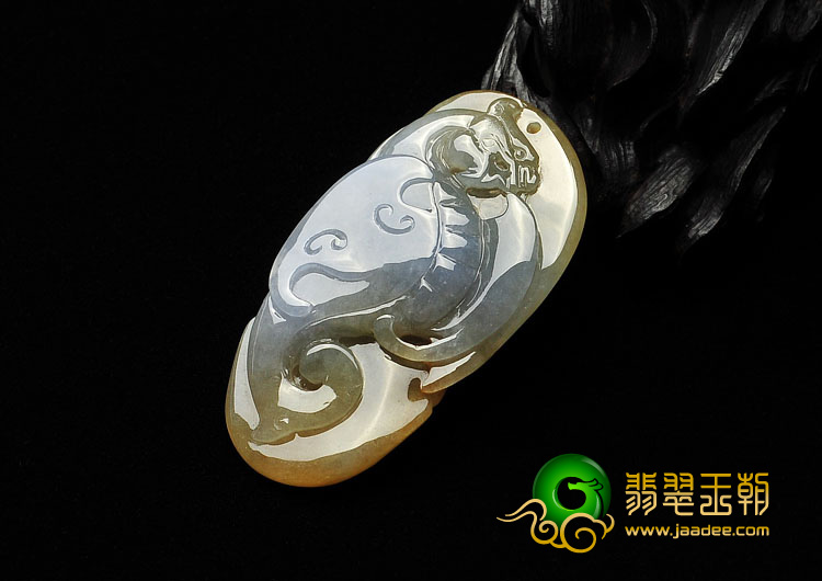 糯冰种褐黄翡缅甸翡翠A货仿古龙挂件