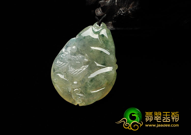 (超值推荐)糯冰种淡黄翡飘花缅甸翡翠A货鸳鸯戏水挂件