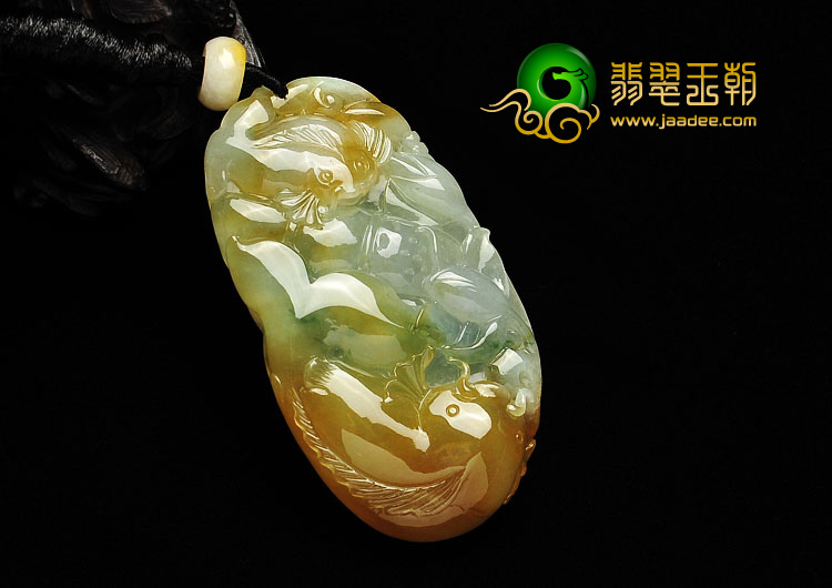 (超值推荐)糯冰种褐黄翡飘花缅甸翡翠A货年年有余挂件
