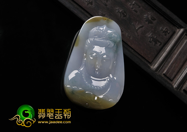 糯冰种紫罗兰飘花缅甸翡翠A货观音头挂件