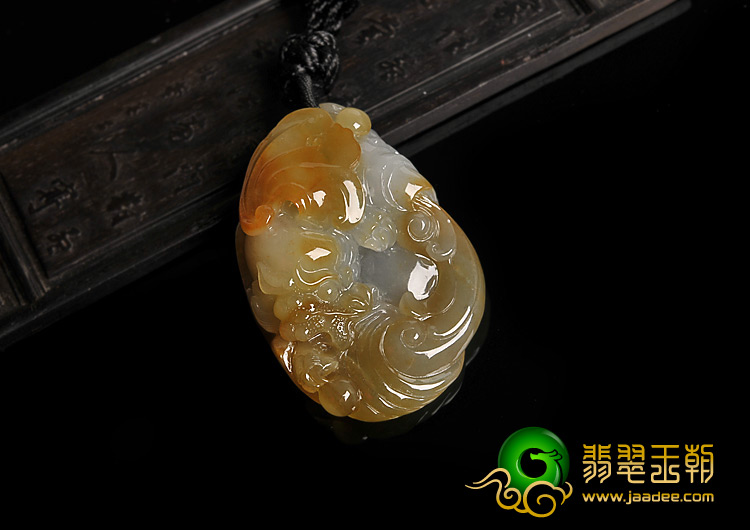 糯冰种褐黄翡缅甸翡翠A货福从天降挂件
