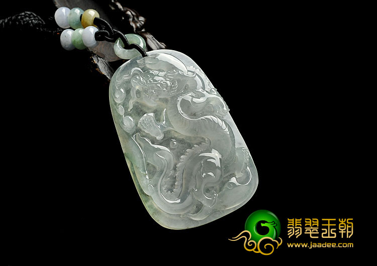 冰种晴水缅甸翡翠A货龙凤牌挂件