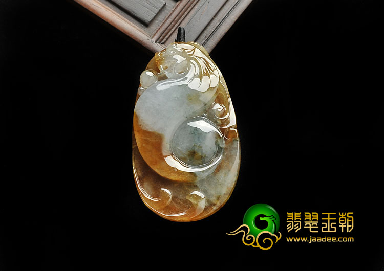 冰种褐黄翡飘花缅甸翡翠A货鱼龙变挂件