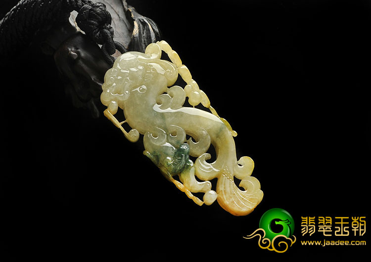 糯冰种黄翡飘花缅甸翡翠A货飞龙挂件