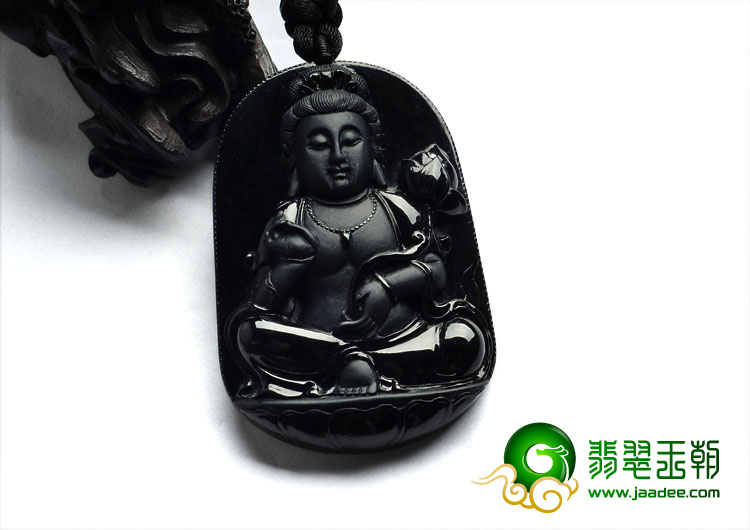 细糯种墨翠缅甸翡翠A货观音挂件
