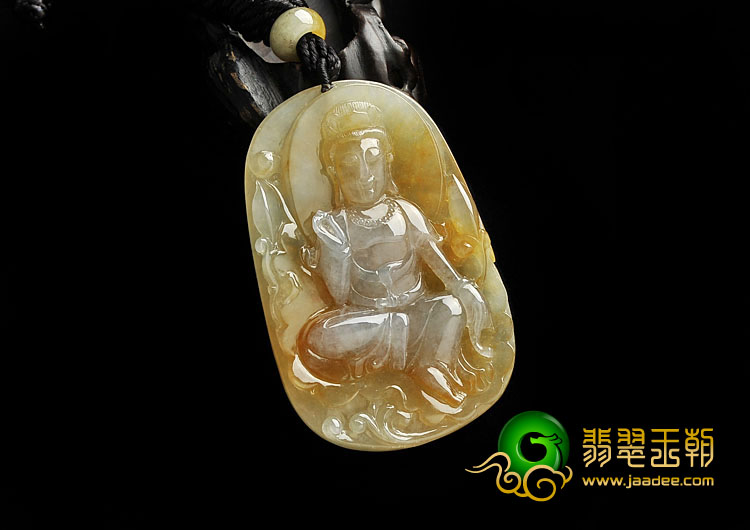 糯冰种黄翡缅甸翡翠A货观音挂件