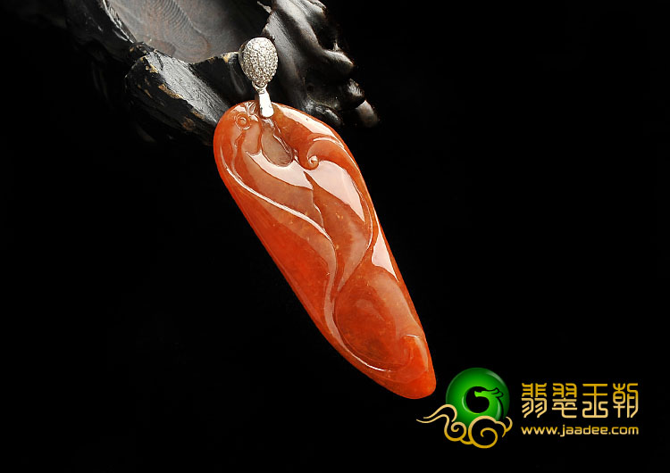 糯冰种红翡缅甸翡翠A货凤来仪挂件
