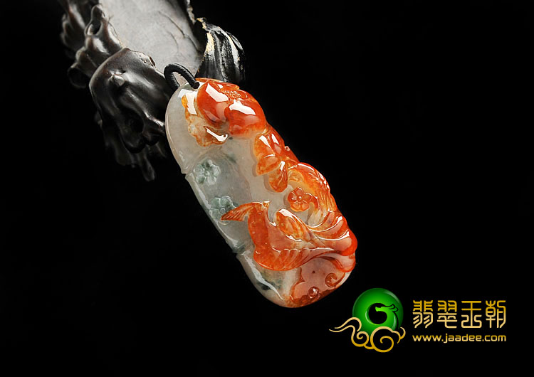 糯冰种红翡飘花缅甸翡翠A货富贵花开挂件