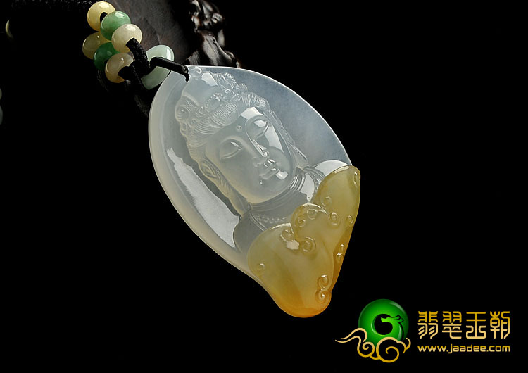 冰种黄翡缅甸翡翠A货观音头挂件