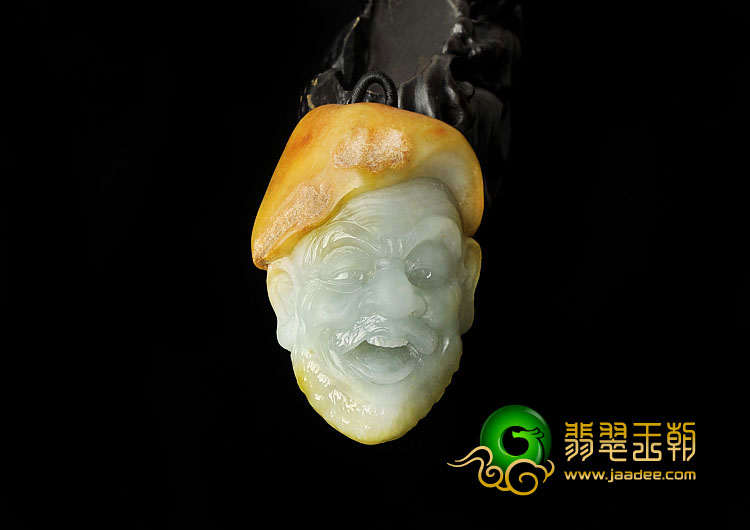 糯冰种黄翡缅甸翡翠A货老人头挂件