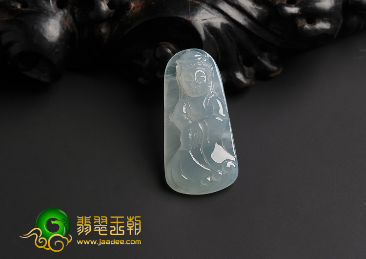 冰种淡晴水缅甸翡翠A货观音挂件