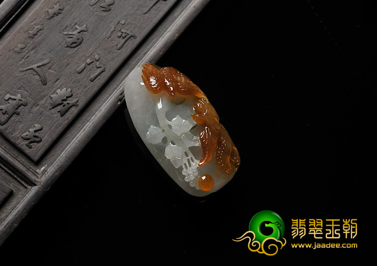 糯冰种褐红翡缅甸翡翠A货喜上眉梢挂件