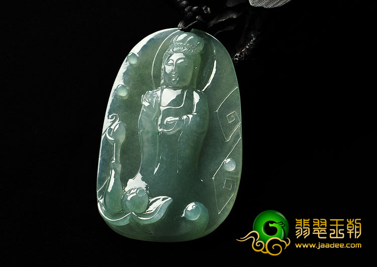 冰种晴水缅甸翡翠A货站观音挂件
