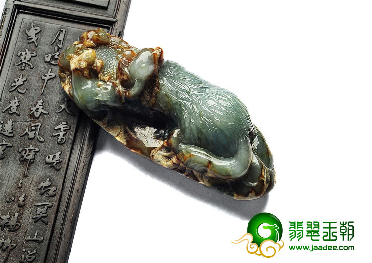 细糯种晴水黄翡缅甸翡翠A货猫捉老鼠挂件