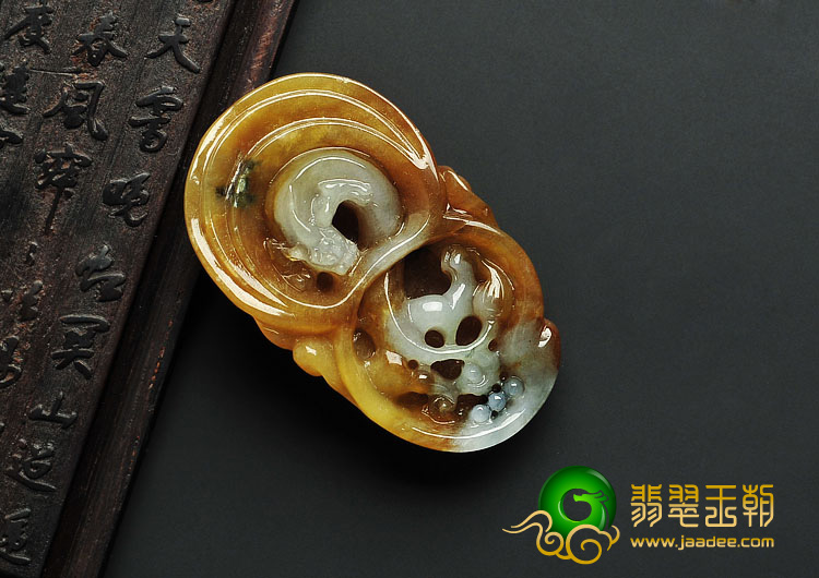 糯冰种褐黄翡缅甸翡翠A货生意兴隆挂件