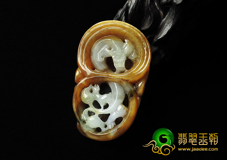 糯冰种褐黄翡缅甸翡翠A货生意兴隆挂件