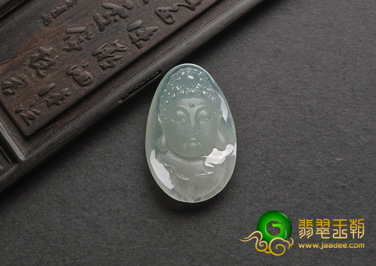 糯冰种晴水缅甸翡翠A货释迦牟尼头挂件