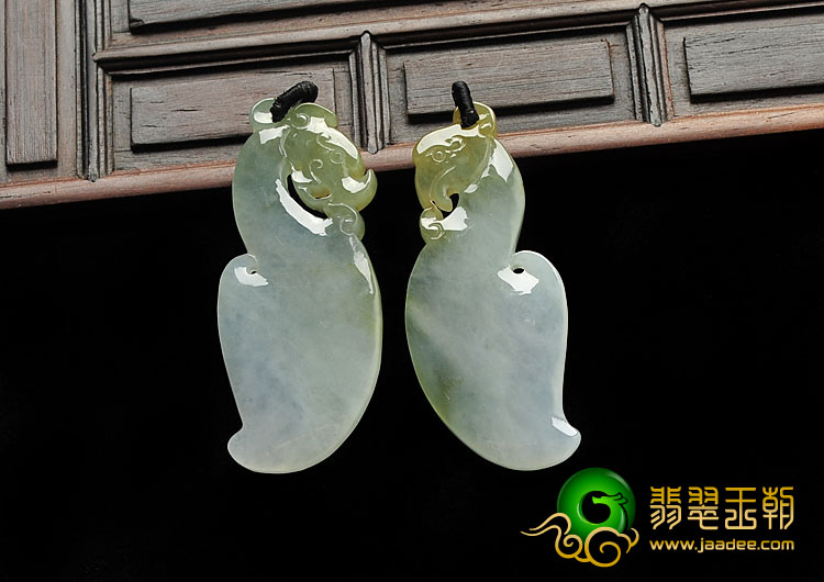 冰种晴水略黄翡缅甸翡翠A货仿古龙凤佩挂件