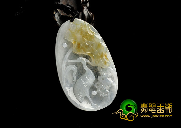 冰种淡黄翡缅甸翡翠A货一路连科挂件