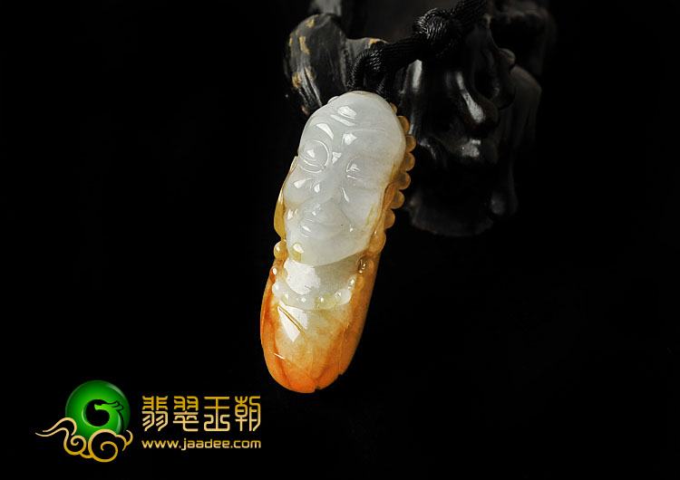 糯冰种褐黄翡缅甸翡翠A货罗汉头挂件