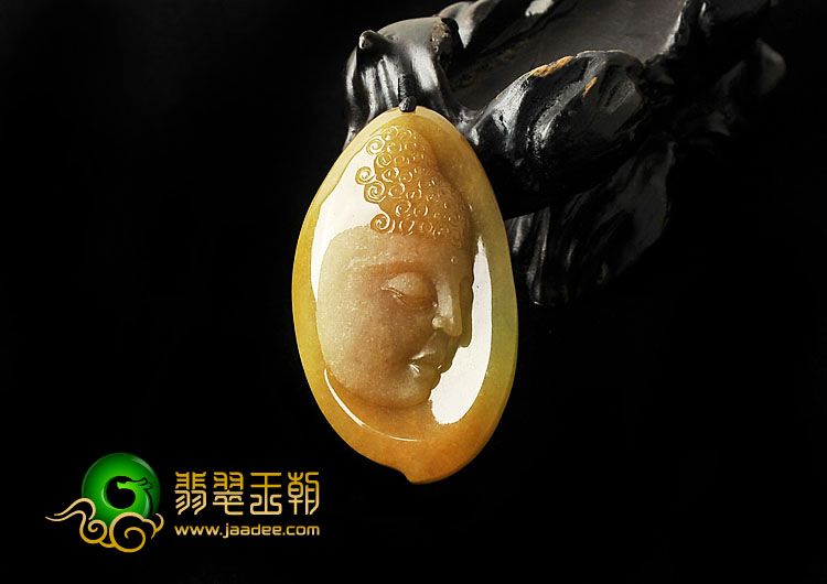 糯冰种褐黄翡缅甸翡翠A货释迦牟尼挂件