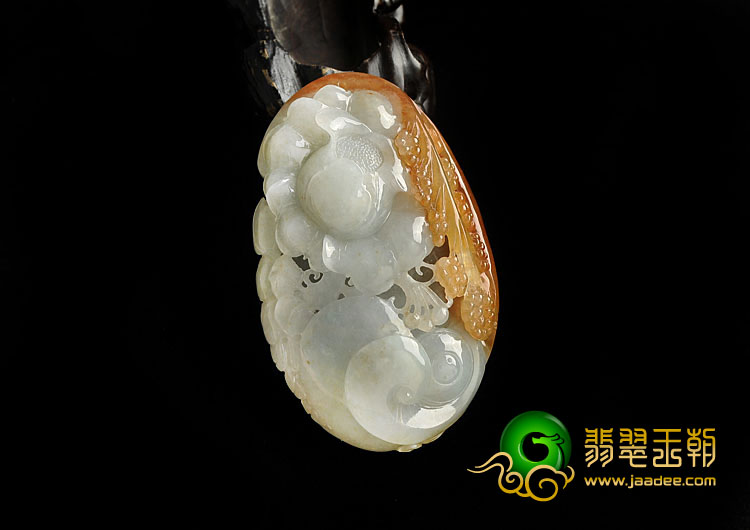 糯冰种红黄翡缅甸翡翠A货花开富贵挂件