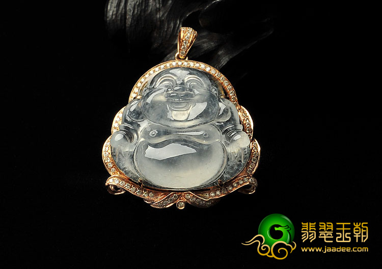 冰玻种缅甸翡翠A货镶玫瑰金玉佛胸坠（真钻）