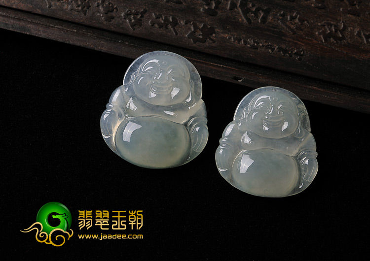 冰种晴水缅甸翡翠A货玉佛挂件（一对）