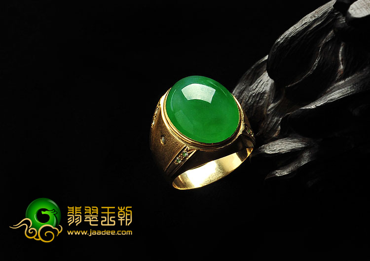 糯冰种正阳绿缅甸翡翠A货戒指（真金真钻）