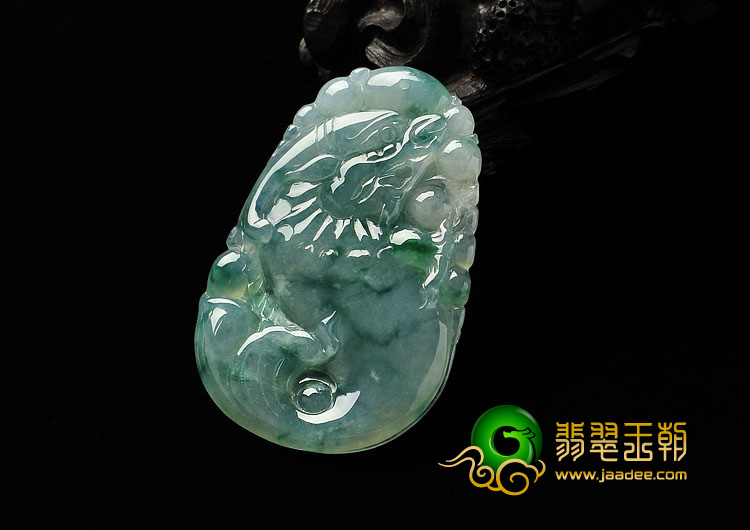 糯冰种飘花缅甸翡翠A货仿古龙挂件