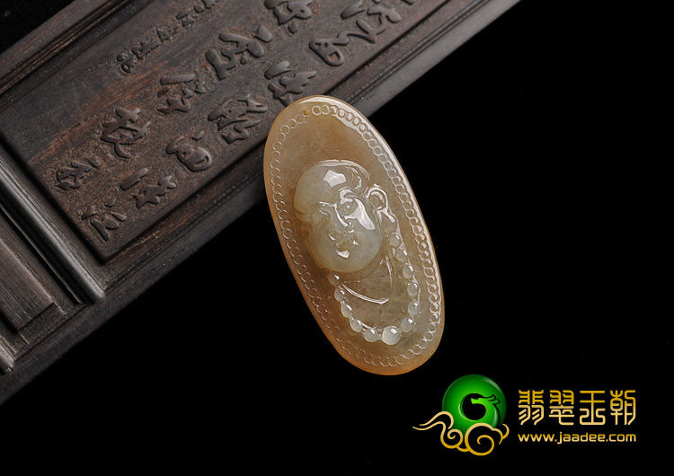 糯冰种褐黄翡缅甸翡翠A货佛头挂件