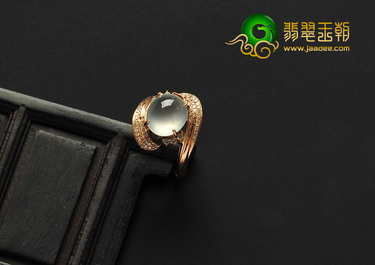 冰种缅甸翡翠A货镶玫瑰金戒指（真钻）