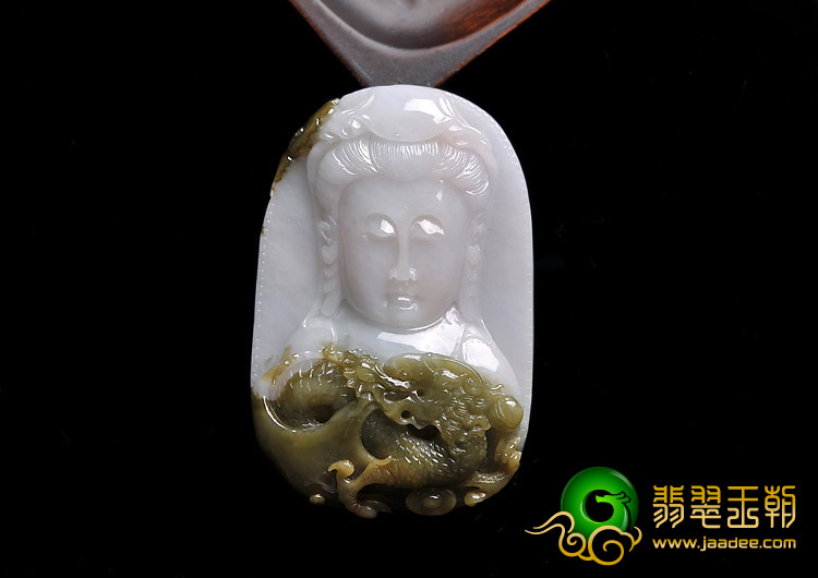 糯冰种青褐色缅甸翡翠A货观音头挂件