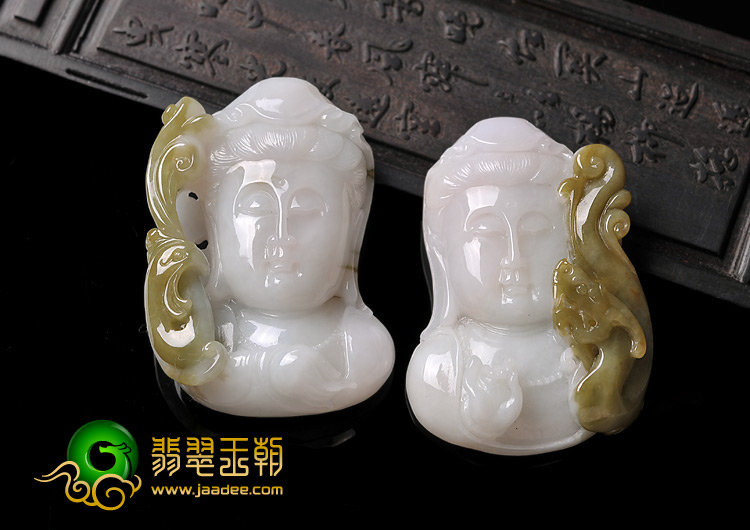 细糯种青褐色缅甸翡翠A货观音头（一对）